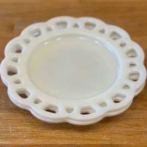 Vintage Hazel Atlas Milk Glass Lace Edge Plates - set of 2